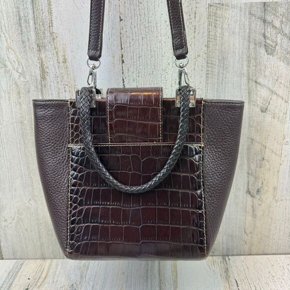 Brighton brown leather croc print shoulder bag with silver tone hardware - Picture 3 of 12